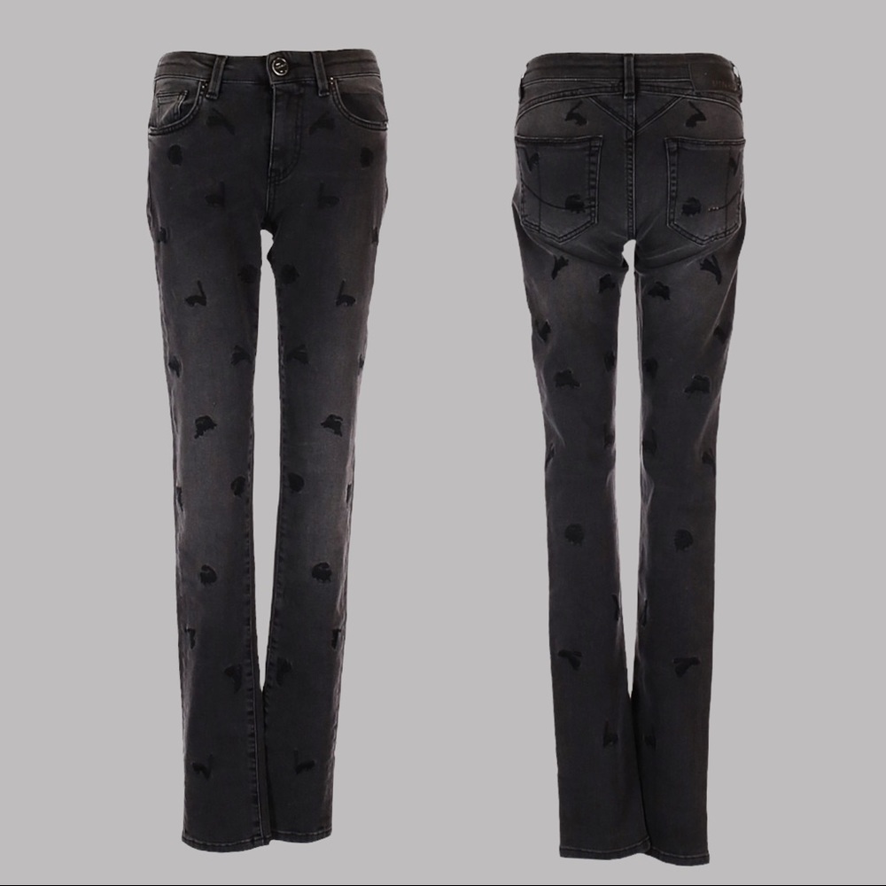 Pinko Alexa Chung Black Cat Embroidered Minou Slim Stretch Skinny Jeans Size 25